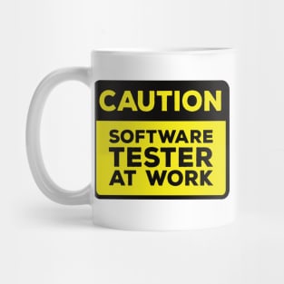 Funny Yellow Road Sign - Caution Software Tester at Work Mug